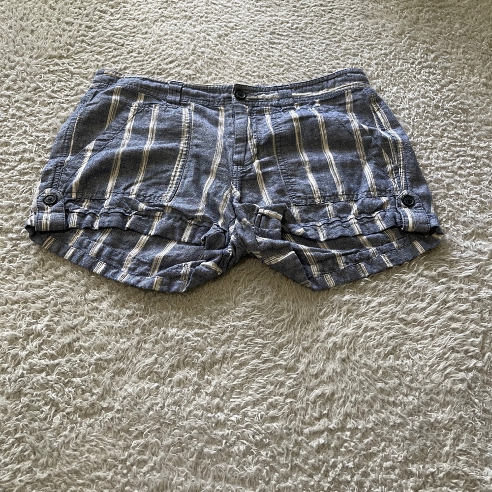 Gap Blue White Striped Linen Blend Shorts Womens Size 6 Cuffed Summer Casual